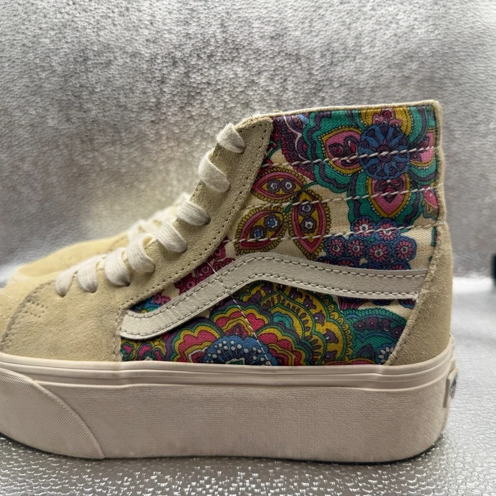 Size 8 Vans Sk8-Hi Stacked Sneakers Womens Tan Paisley Platform HighTop